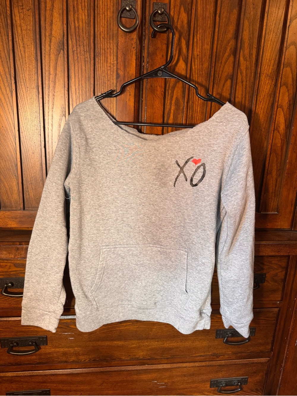 XO Graphic Grey Off-Shoulder Sweatshirt